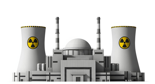 Nuclear power plant with cooling towers and reactor building