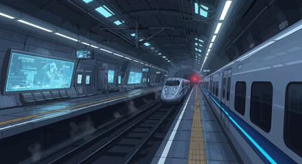 Fototapeta premium Futuristic high-speed train arriving at a modern metro station platform