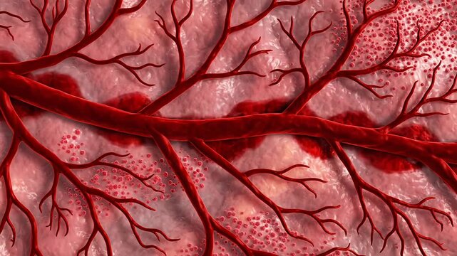Medical illustration of blood vessels and capillaries in detail