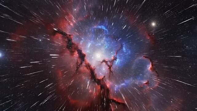 Stunning Cosmic Nebula and Starfield with Warp Speed Effect.