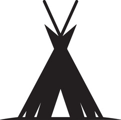 Black silhouette of a traditional teepee or wigwam with two poles extending upwards against a white background, also transparent background © Pixel With MH