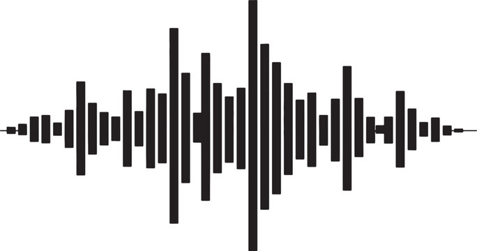 Black sound wave equalizer bars on a white background, representing audio visualization also transparent background
