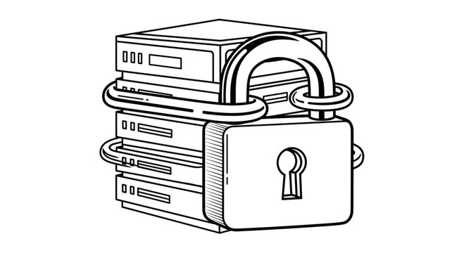 Secure Server Data Protection Concept Line Art