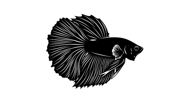 Black Betta Fish Swimming Right.
