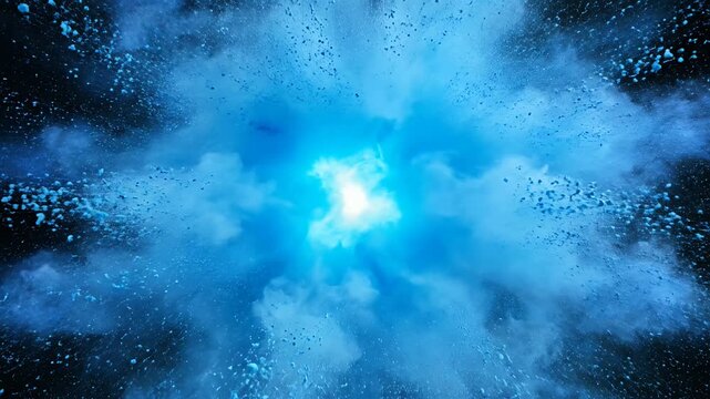 Exploding blue powder cloud on black background for creative projects