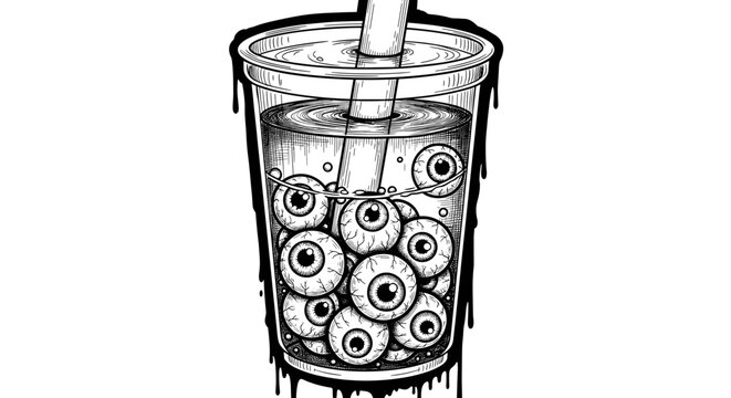 Creepy Halloween Drink with Eyeballs and Dripping Liquid.