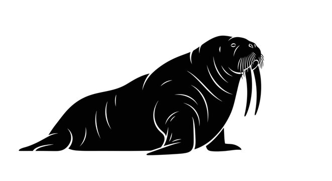 Black walrus lying on ground.
