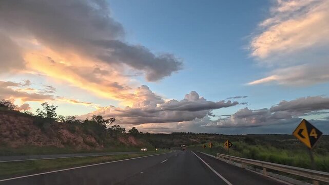 Time-lapse video on the Fern&atilde;o Dias Highway in Minas Gerais, Brazil, at sunset.