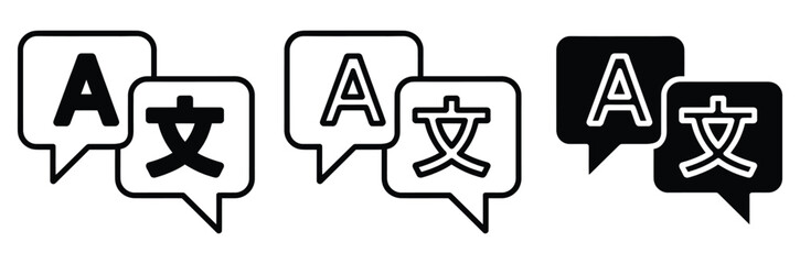 Translation language symbol icons for multilingual communication and conversation in speech bubbles © Prime Stocks