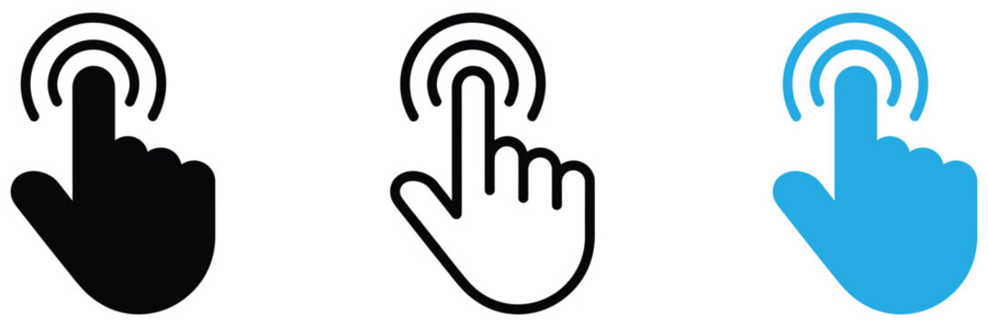 Click Here Icon Set for Website and Mobile App Interface Design with Finger Pointing and WiFi Signal