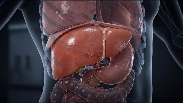 Anatomical visualization of a healthy liver inside the body