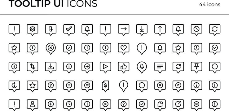 Tooltip User Interface Icons Set With Outline Speech Bubble Symbols For App And Website Navigation Design