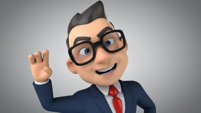 4k 3d cartoon animation businessman in suit shaking head in refusal gesture.