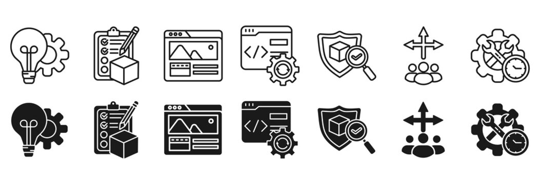 Software development life cycle icon set. Planning and requirements symbol