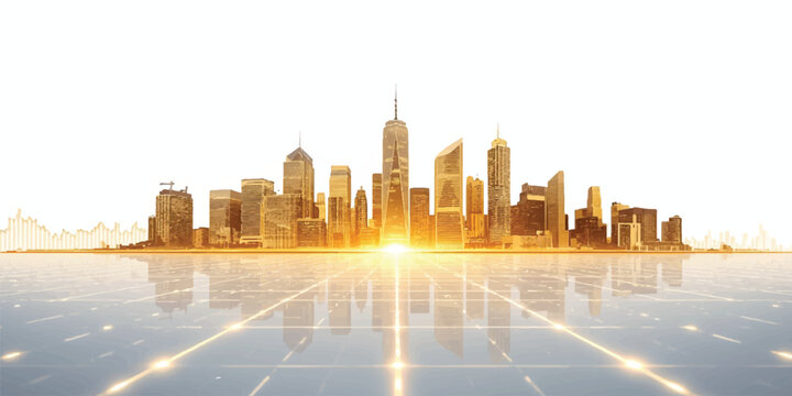 Chicago skyline at sunset and night urban cityscape illustration
