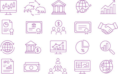 Obraz premium Capital Market Icon Collection Minimalist Financial Trading And Investment Vector Outline Set