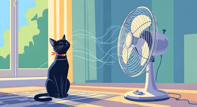 夏の黒ねこイラスト