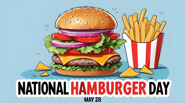 national hamburger day celebration with burger and fries flat design vector illustration