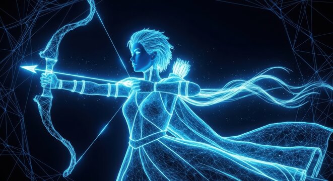 A blue glowing archer with a bow and arrow