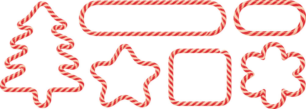Christmas candy cane frames and borders vector set, festive holiday sweet labels collection online
