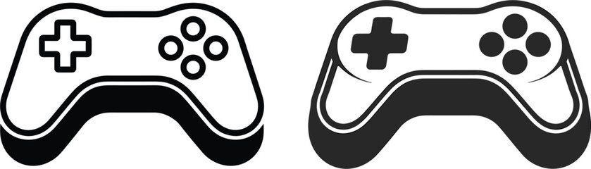 Video game controller gamepad vector icons set, black joystick symbols isolated on white background © Arishfa