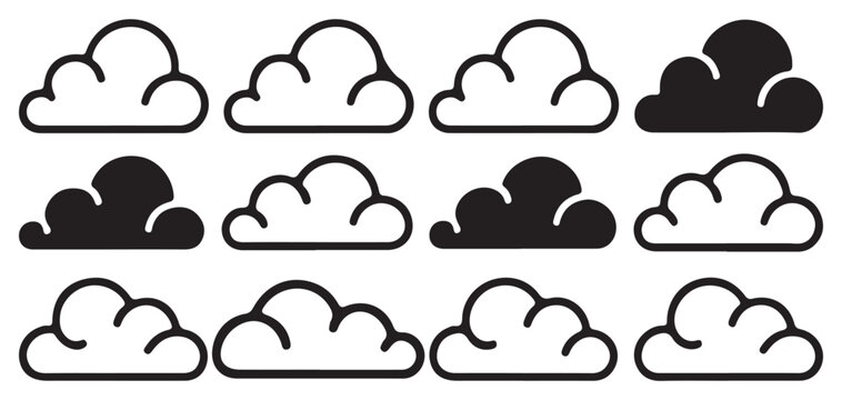 Set of thin line cloud illustrations for weather interface  vector illustration eps 10
