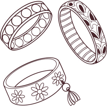 Three decorative bangles with floral and geometric patterns