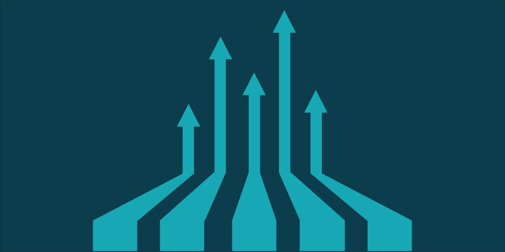 Abstract teal arrows converging into upward directional growth concept.