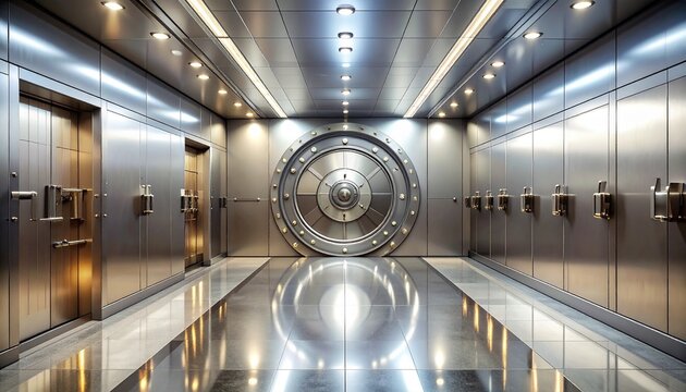 Secure Bank Vault Interior with Metal Safety Deposit Boxes