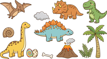 Cute dinosaur vector vector illustration set cartoon prehistoric animal collection sticker clipart element isolated on white background © VactorZone
