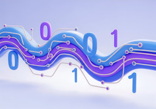Binary code wave with 0s and 1s
