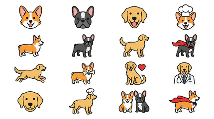 Obraz premium Dogs and puppies various breeds cartoon.