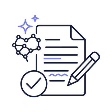 AI grammar check icon with document pencil and approval mark
