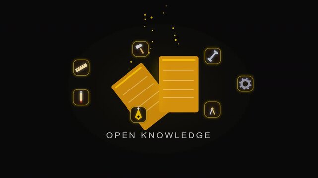 Golden Icon Represents Open Knowledge Surrounded by Various Symbols