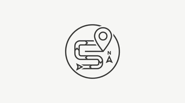 Navigation direction symbol with location.