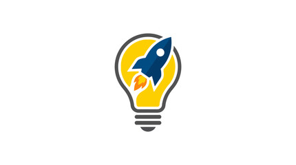Rocket ship inside light bulb icon. © Gilangaa