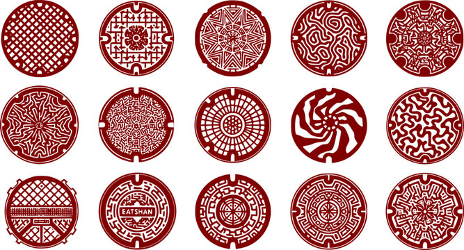 black and white silhouette of a manhole cover vector on a white background
