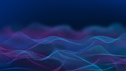 Fototapeta premium Abstract technology background flowing wave-style network data line forming connect patterns, representing big data flow, digital communication, transmission, network connectivity, data infrastructure