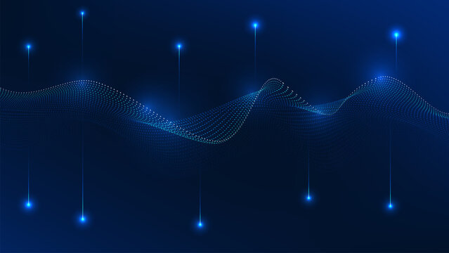 Abstract technology background flowing wave patterns and big data streams transmitting through network systems, representing data flow, digital communication, transmission, network connectivity