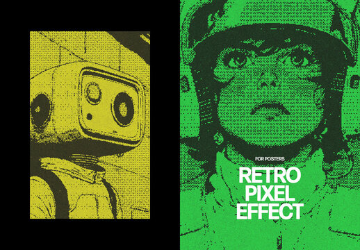 Retro Pixel Photo Effect &ndash; Console Screen for Poster & Social Media (PSD)