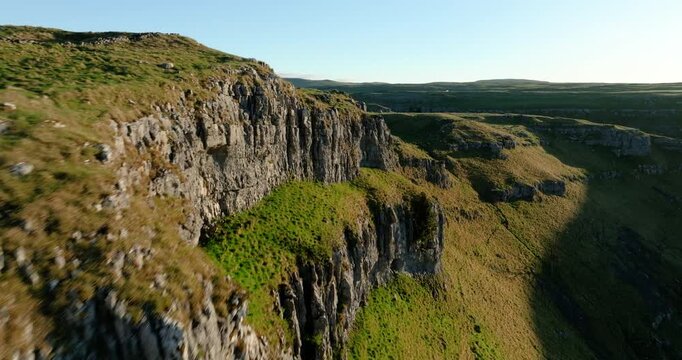Flying at limestone gorge in Yorkshire Dales