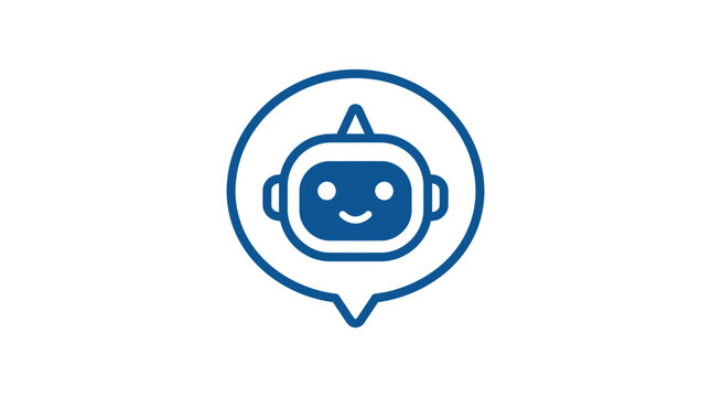 Smiling robot head in speech bubble.