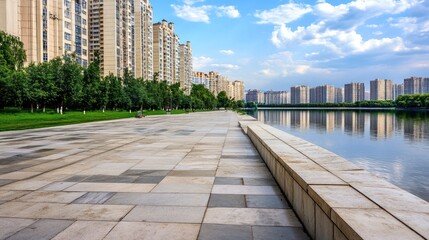 Fototapeta premium Modern city waterfront with apartment buildings