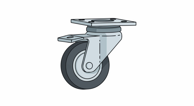 A metal caster wheel with a gray rubber tire and swivel plate mount