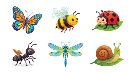Fototapeta premium Colorful Cartoon Insects Set For Kids Educational Materials