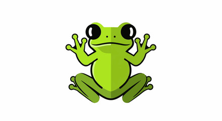 Fototapeta premium A cartoon green frog with wide black eyes sits centered