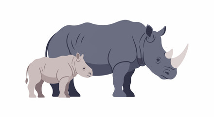 Fototapeta premium A mother and baby rhino stand side by side