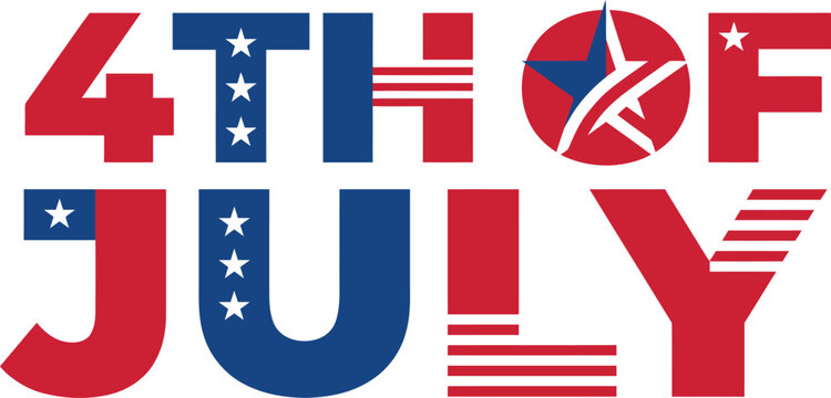 4th of july patriotic text design with american flag elements, stars and stripes typography, festive holiday graphic