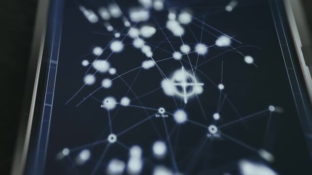 Dynamic node network with particles traveling between connections