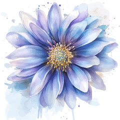 Fototapeta premium Aster Flower watercolor painterly illustration, semi-realistic fantasy design, magical atmosphere, white background